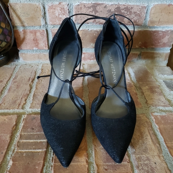 Stuart Weitzman Black Ankle Tie Heels - Picture 5 of 9